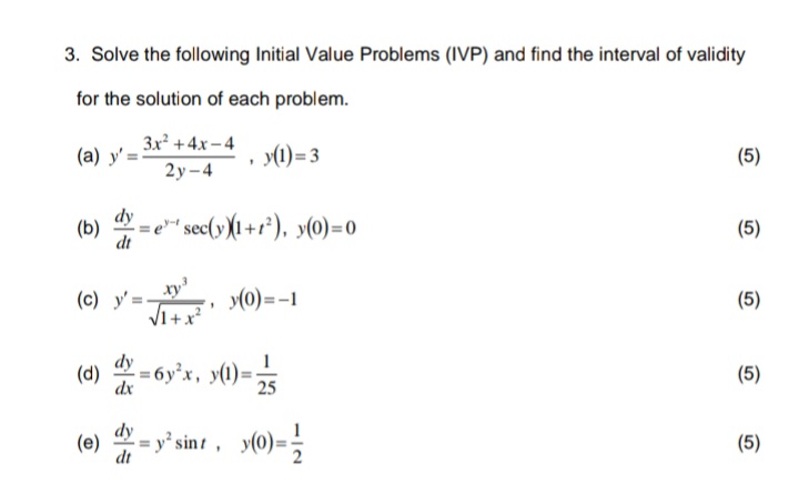 Solved 3 Solve The Following Initial Value Problems Ivp