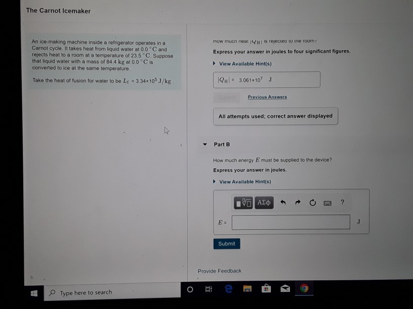 Solved The Carnot Icemaker An icemaking machine inside a