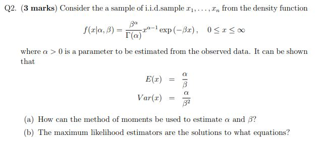 Solved Q2. (3 marks) Consider the a sample of i.i.d.sample | Chegg.com