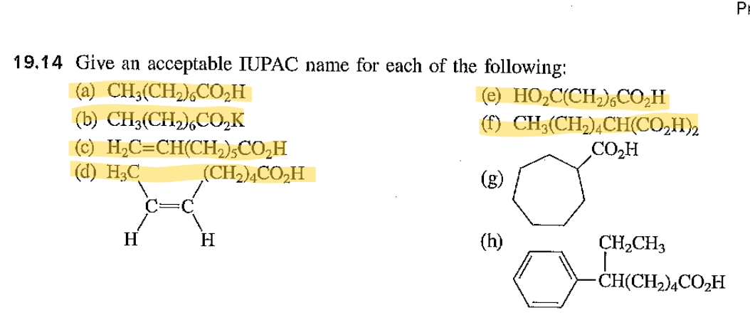 Solved 19.14 Give an acceptable IUPAC name for each of the Chegg