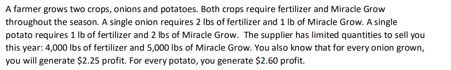 Solved A Farmer Grows Two Crops, Onions And Potatoes. Both | Chegg.com