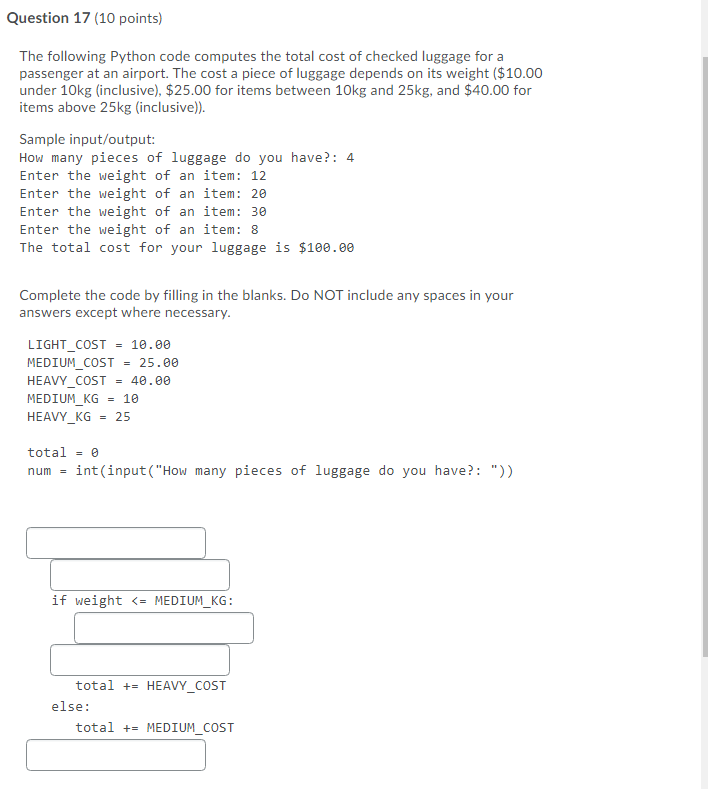 Solved Question 17 (10 points) The following Python code | Chegg.com