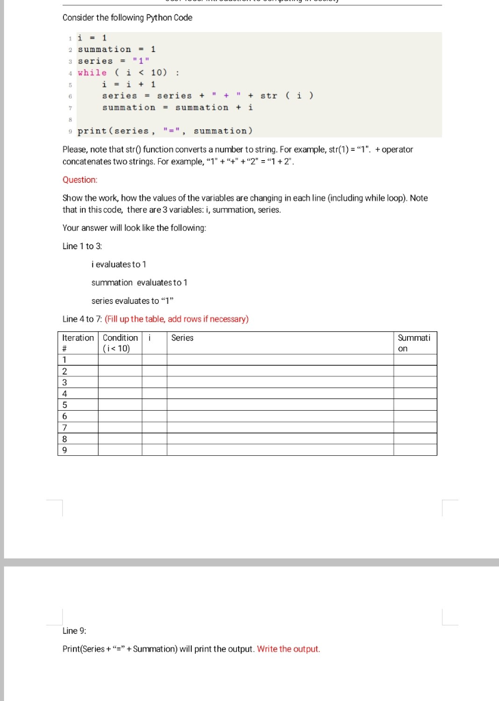 Solved Consider the following Python Code 1i1 2 summation 1 | Chegg.com