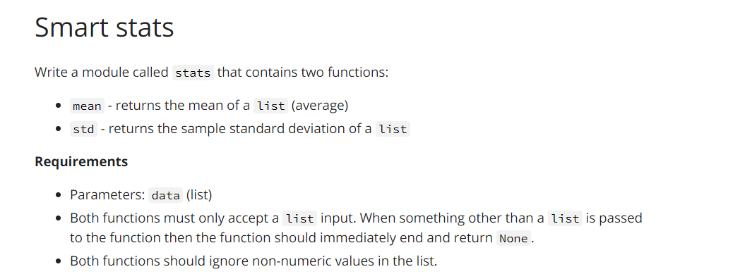 Solved Smart stats Write a module called stats that contains | Chegg.com