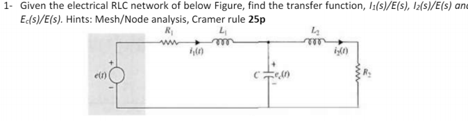 Solved 1. Given the electrical RLC network of below Figure, | Chegg.com