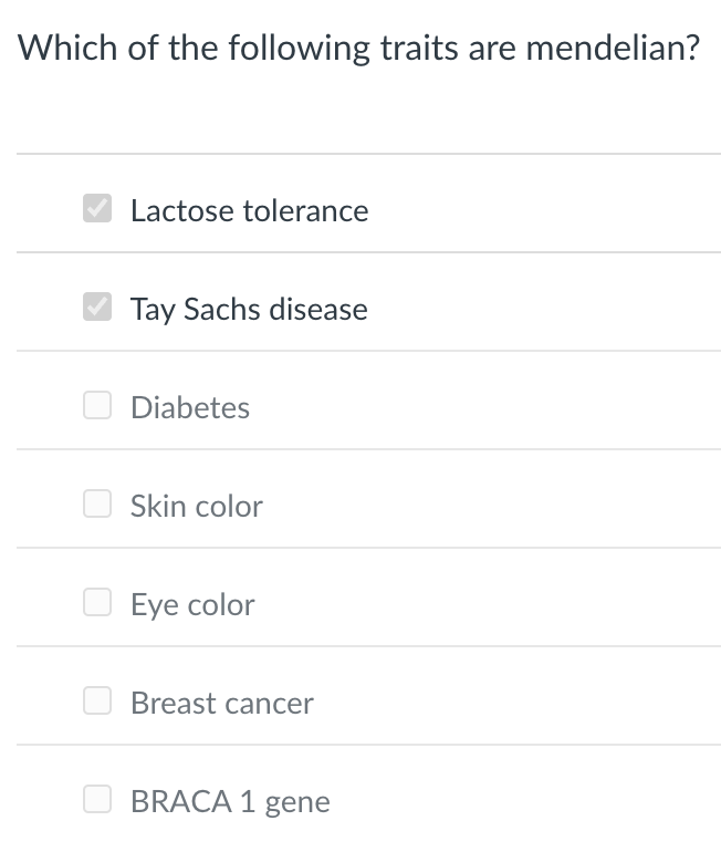 Solved Which of the following traits are mendelian?Lactose | Chegg.com