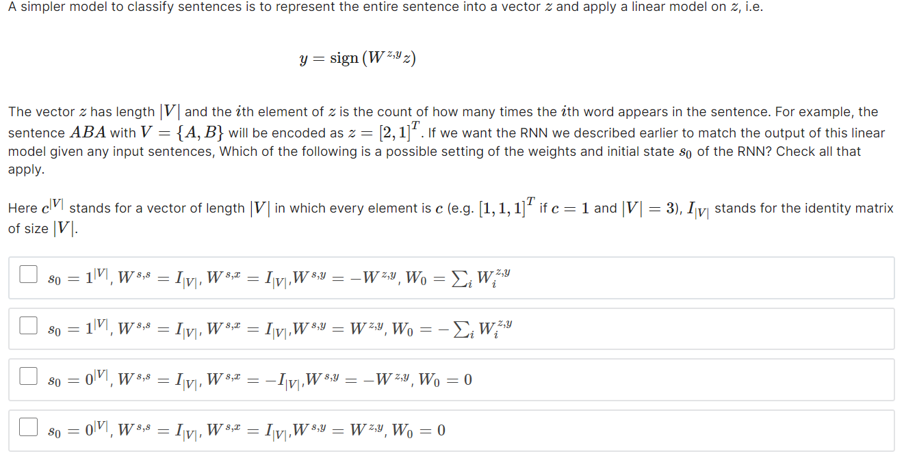 Solved A Simpler Model To Classify Sentences Is To Repres Chegg Com