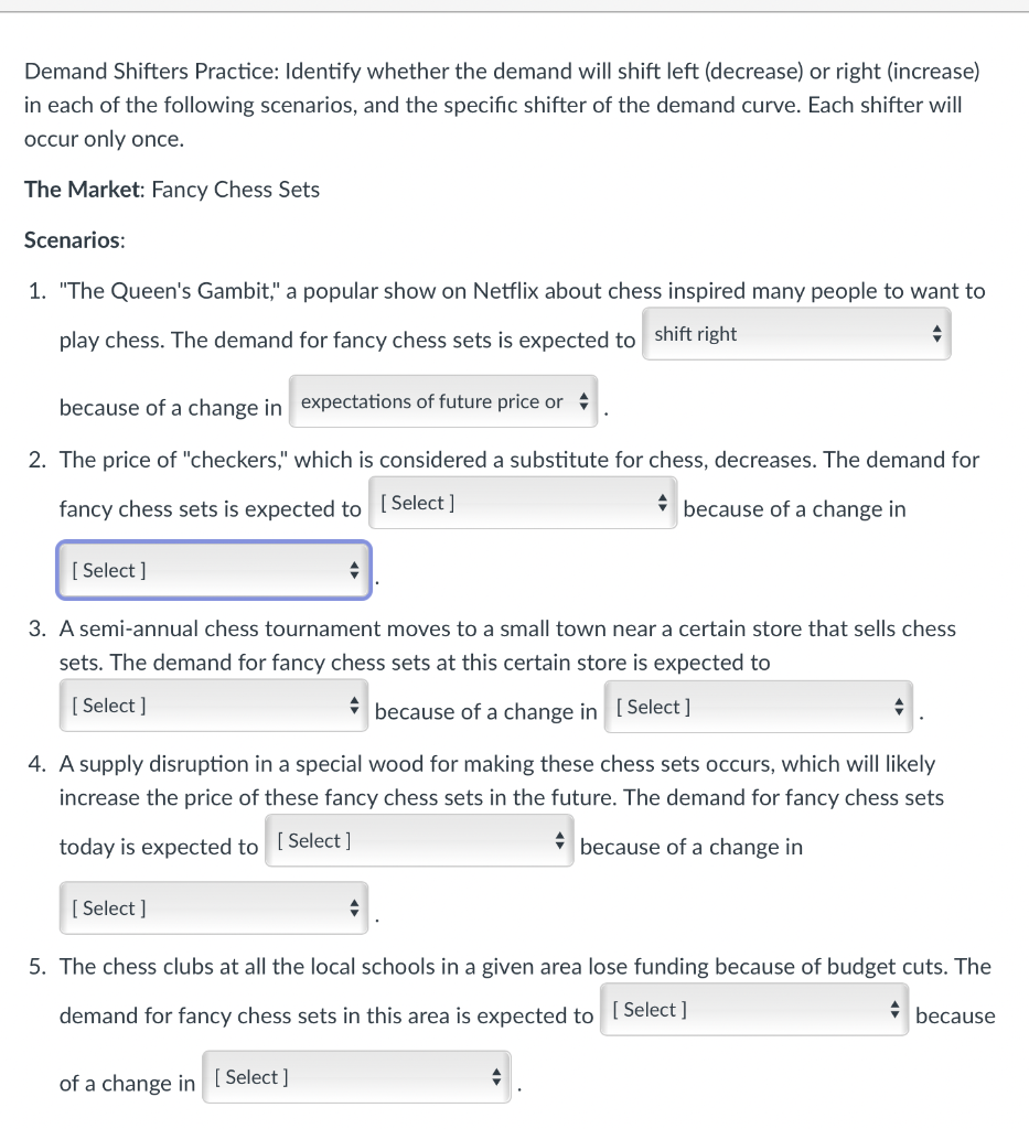 Solved Demand Shifters Practice Identify whether the demand