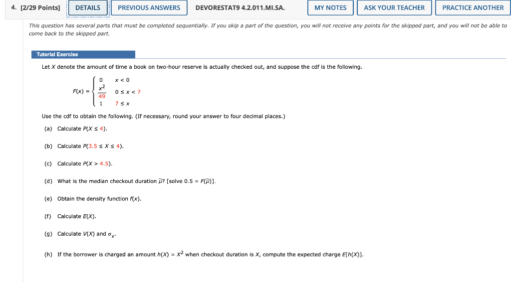 Solved ome back to the skipped part. Tutorial Exercise Let X | Chegg.com