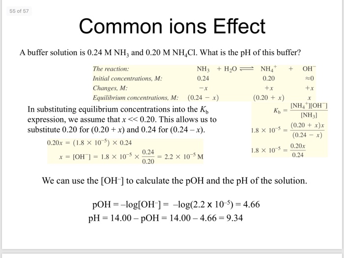 Solved 55 of 57 Common ions Effect A buffer solution is 0.24