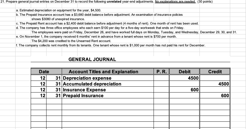 Solved 21. Prepare general journal entries on December 31 | Chegg.com