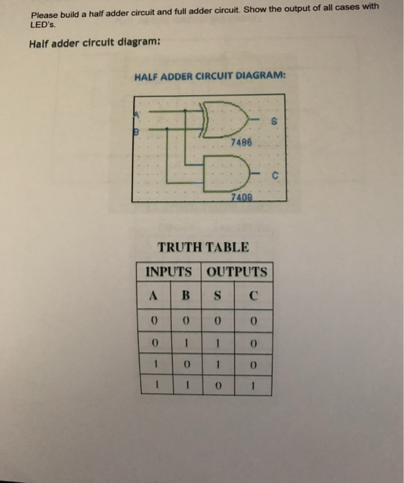 Solved Please Build A Half Adder Circuit And Full Adder 