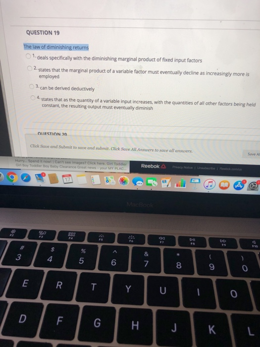 Solved QUESTION 19 The law of diminishing returns 1-deals | Chegg.com