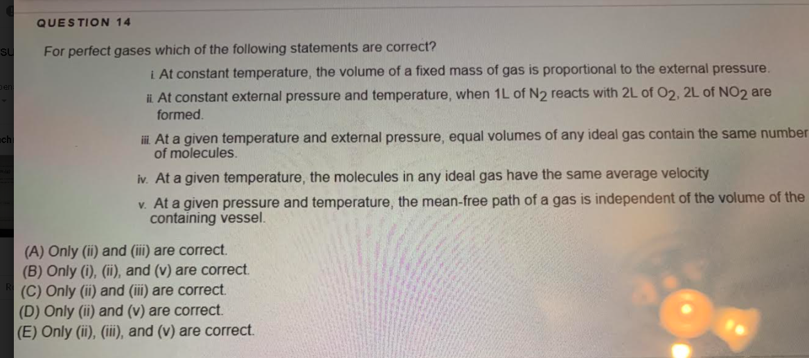 Solved QUESTION 14 SU For perfect gases which of the | Chegg.com