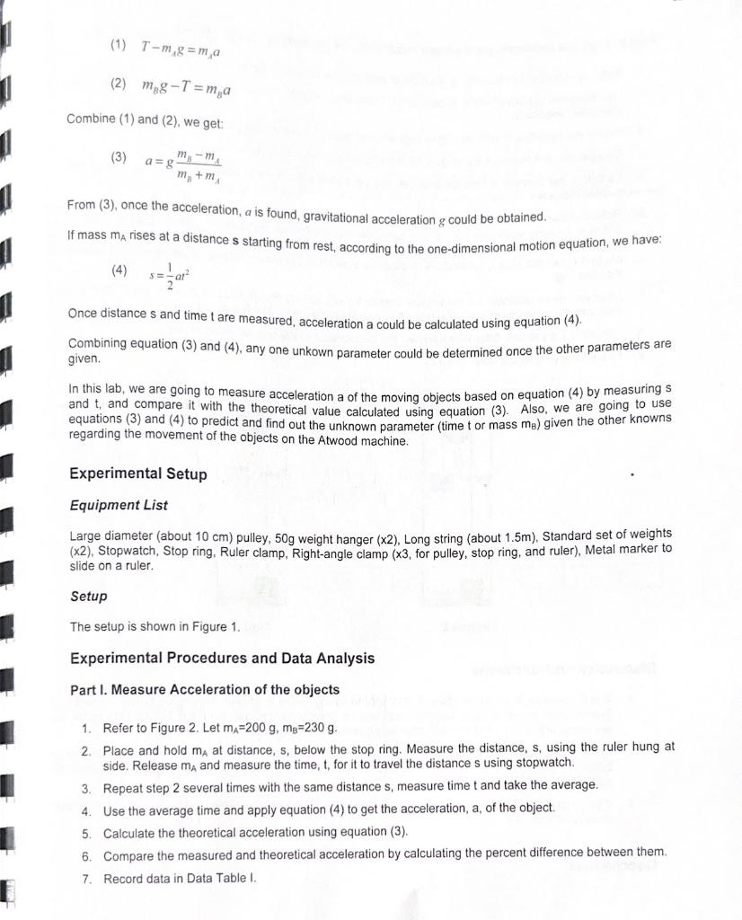 Lab 113 Atwood Machine Objectives 1. To analyze the