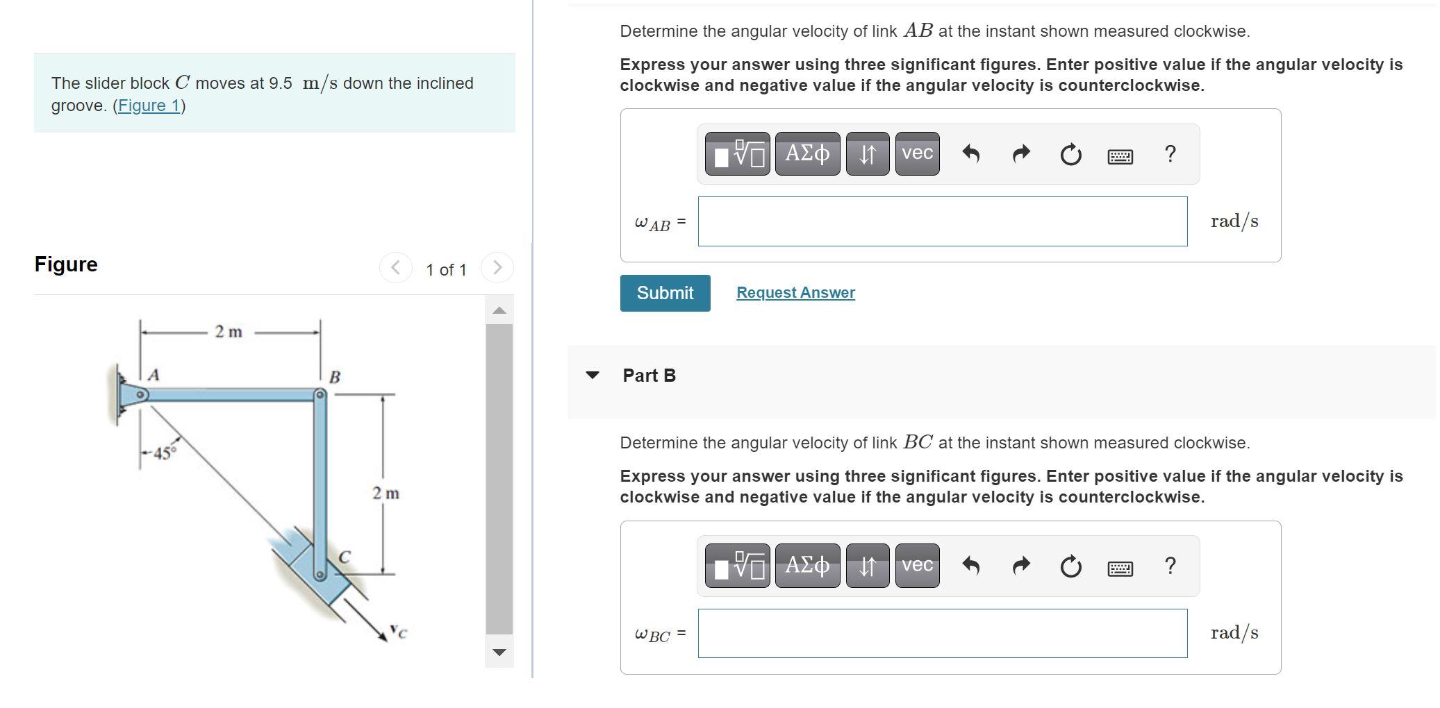 Solved Determine The Angular Velocity Of Link AB At The | Chegg.com