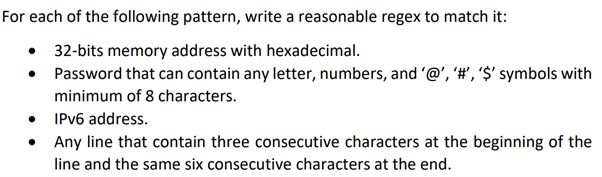 Solved For each of the following pattern, write a reasonable | Chegg.com