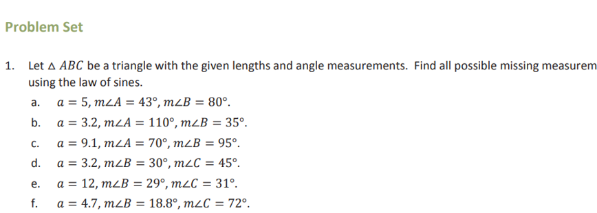 Solved Problem Set 1. Let A ABC be a triangle with the given | Chegg.com