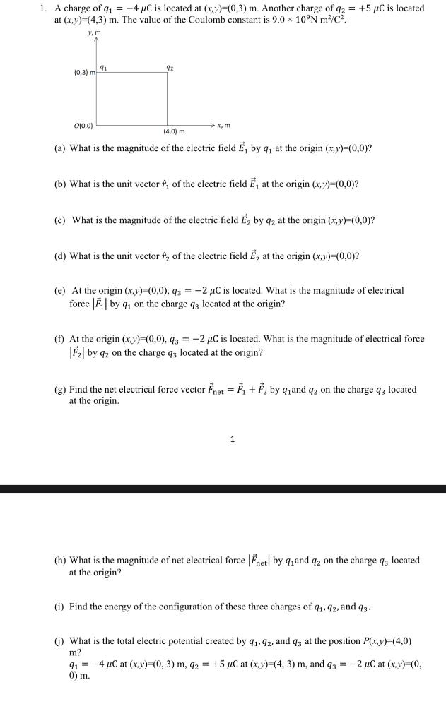 solved-1-a-charge-of-q1-4-c-is-located-at-x-y-0-3-m-chegg