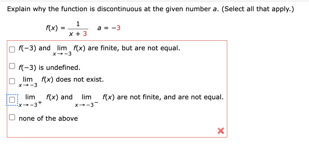 Solved Explain why the function is discontinuous at the | Chegg.com