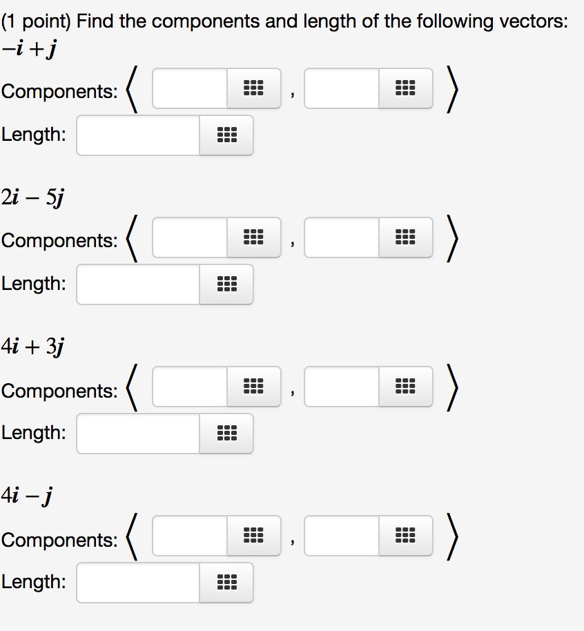 Solved (1 point) Find the components and length of the | Chegg.com