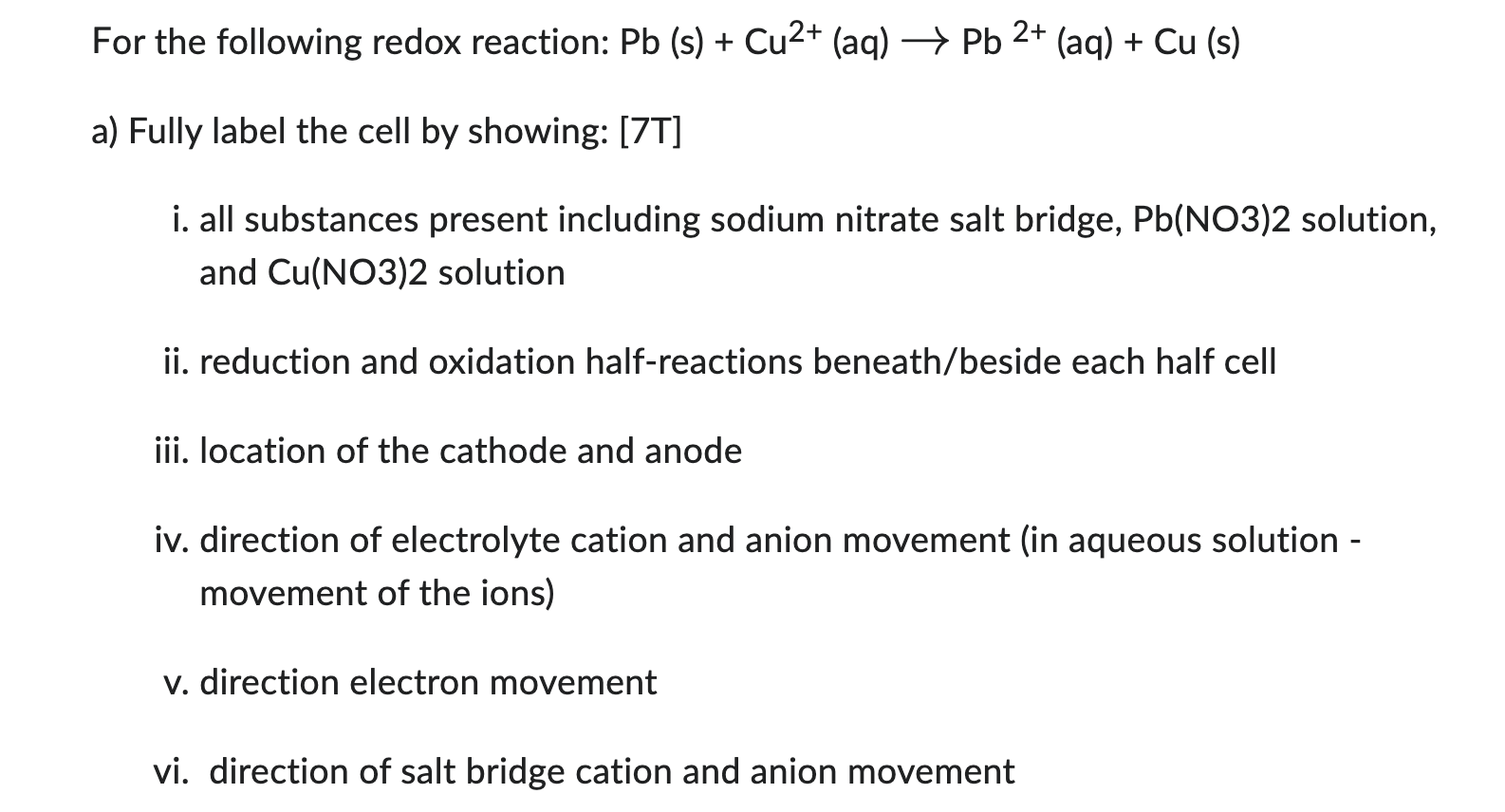 Solved For the following redox reaction: | Chegg.com