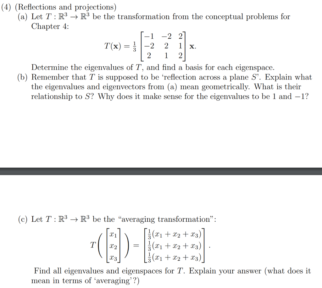 Solved Reflections And Projections A Let T R 3 R Chegg Com