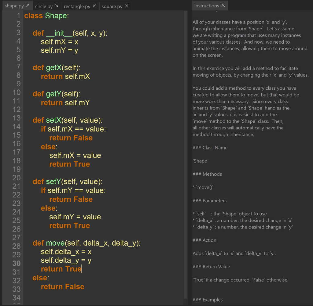 Solved Python: inheritance. Adding delta_x and delta_y to | Chegg.com