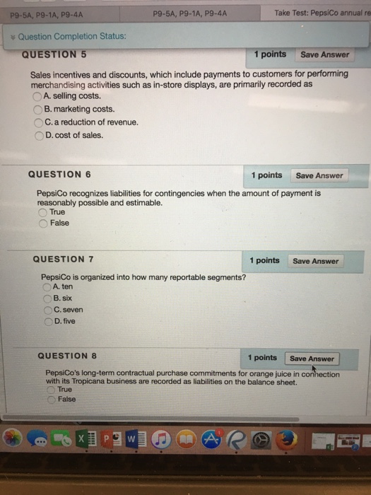 Solved Take Test PepsiCo annual re P95A, P91A, P94A
