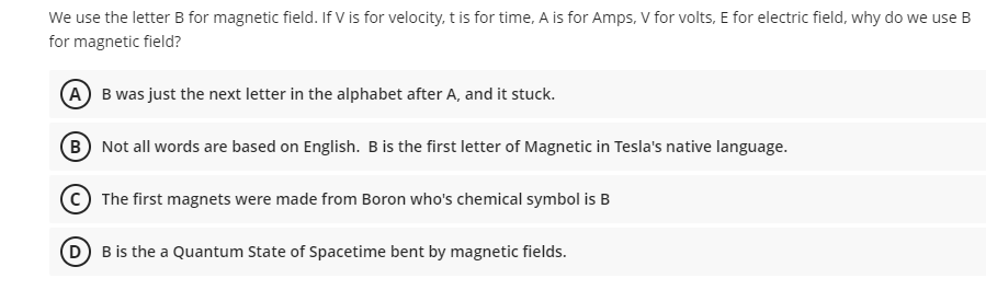 Solved We Use The Letter B For Magnetic Field. If V Is For | Chegg.com