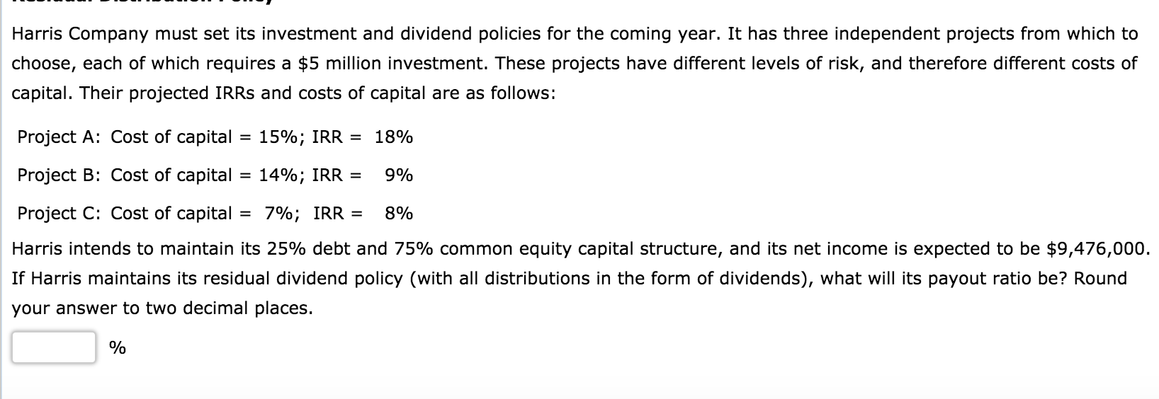 Solved Harris Company must set its investment and dividend | Chegg.com