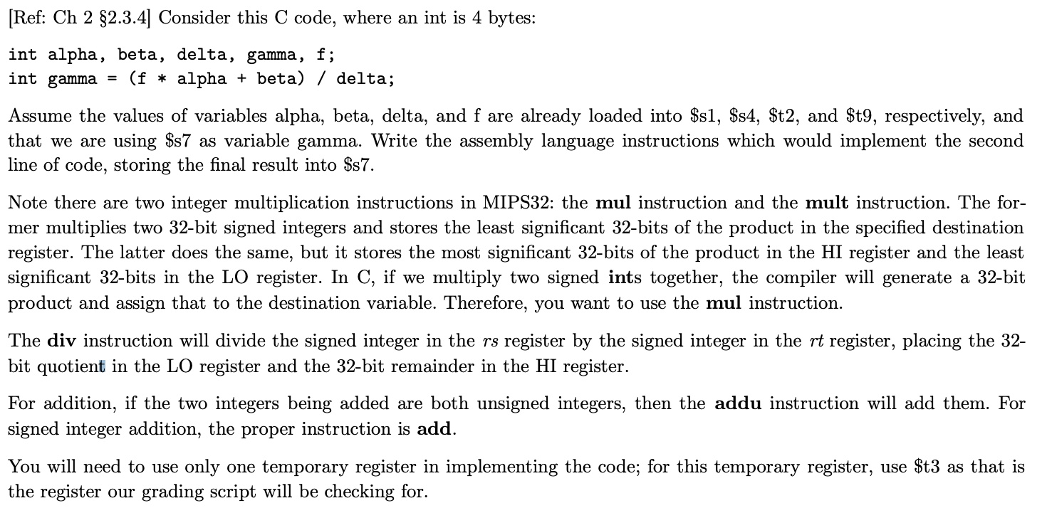 Solved (Ref: Ch 2 $2.3.4] Consider this C code, where an int | Chegg.com