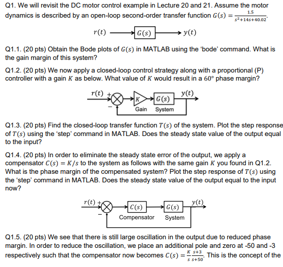Solved 1.5 Q1. We will revisit the DC motor control example | Chegg.com