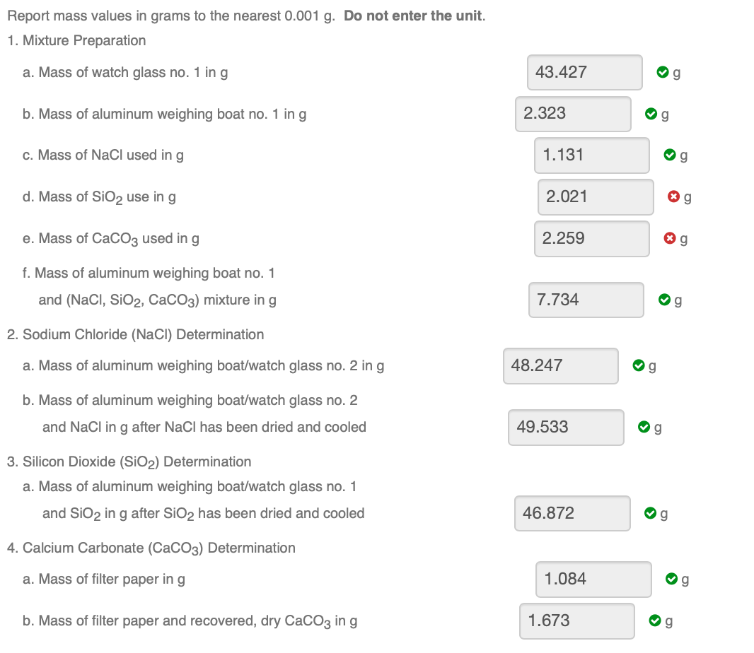 Solved 2 Sodium Chloride Nacl Determination A Mass Of