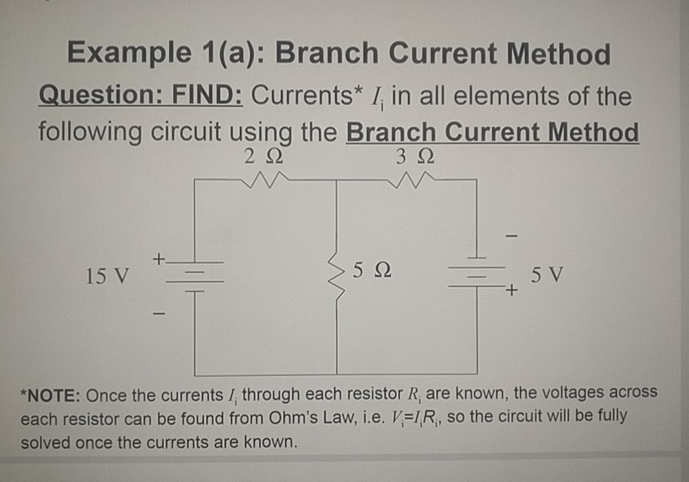 Solved Example 1(a): Branch Current Method Question: FIND: | Chegg.com