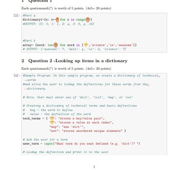 Solved Each quationmark(?) is worth of 5 points. (4x5= 20 | Chegg.com