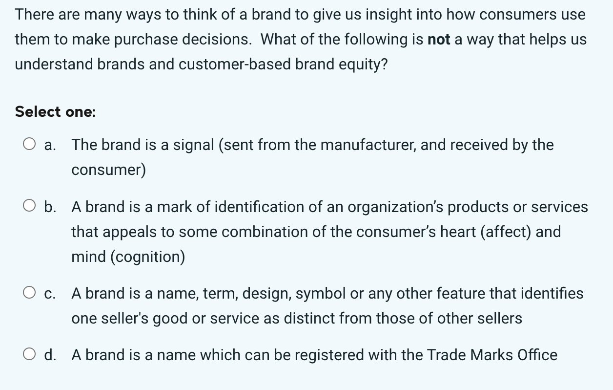 Solved There Are Many Ways To Think Of A Brand To Give Us | Chegg.com