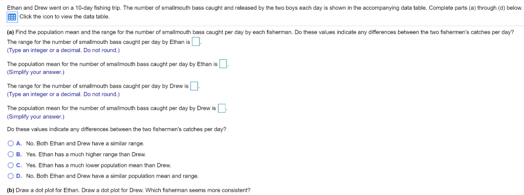 Solved Ethan and Drew went on a 10-day fishing trip. The | Chegg.com