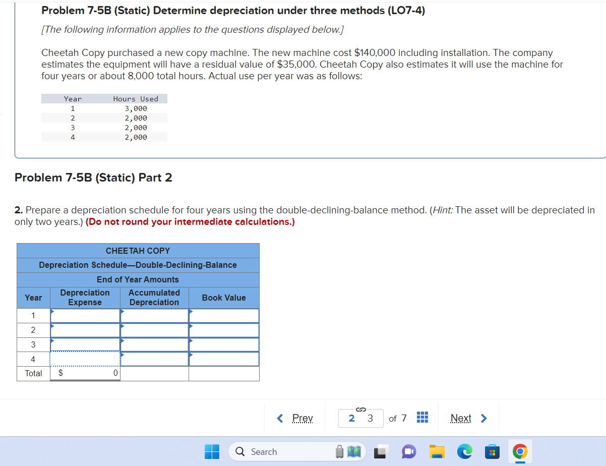Solved Problem 7-5B (Static) Determine depreciation under | Chegg.com