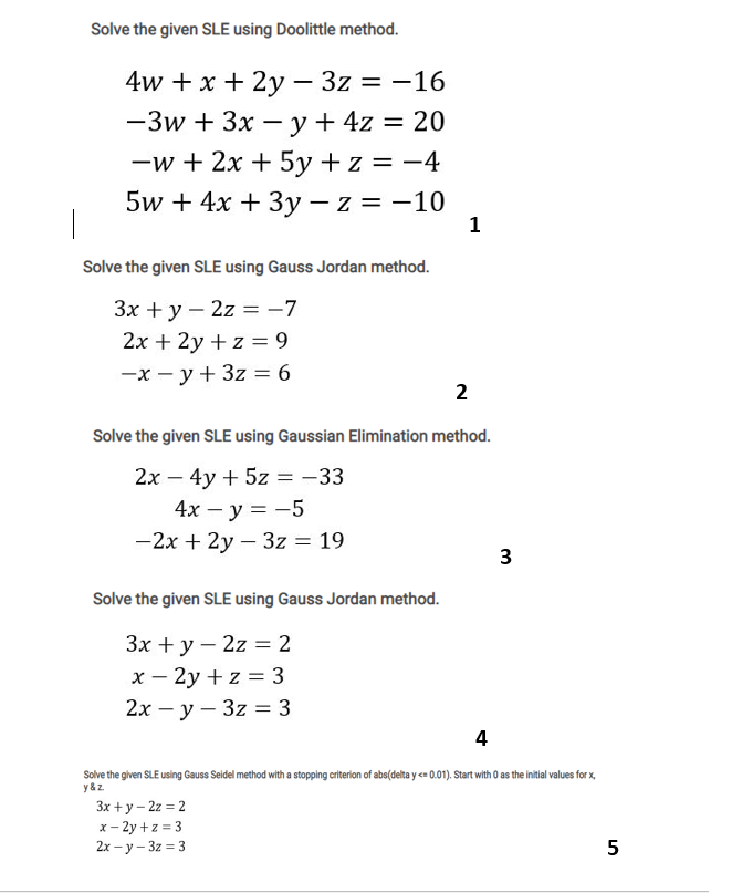 Solved Solve the given SLE using Doolittle method. = == 4w + | Chegg.com