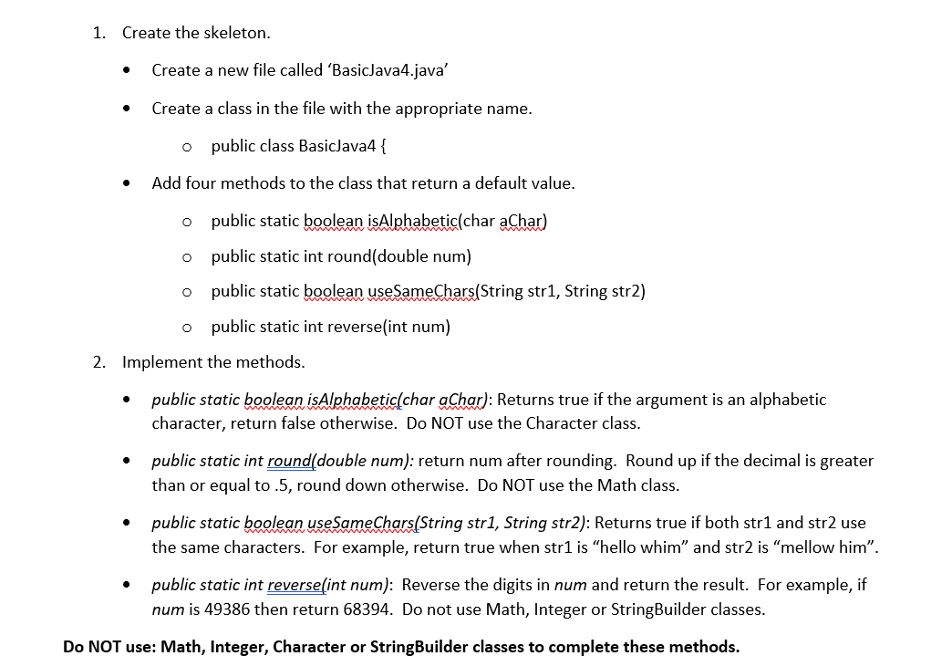 Solved Java: Create the skeleton. Create a new file | Chegg.com