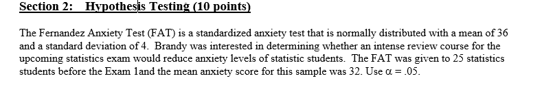 Solved Section 2: Hypothesis Testing (10 points) The | Chegg.com