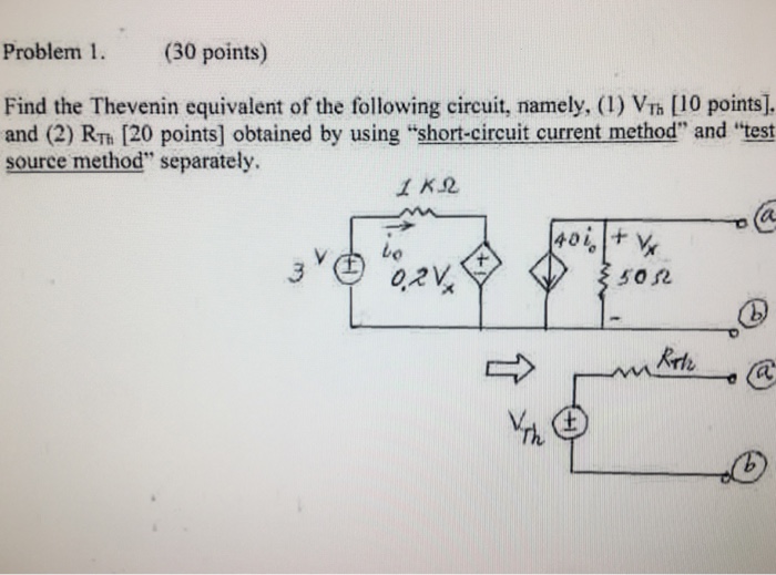 Solved Problem 1. (30 points) Find the Thevenin equivalent | Chegg.com