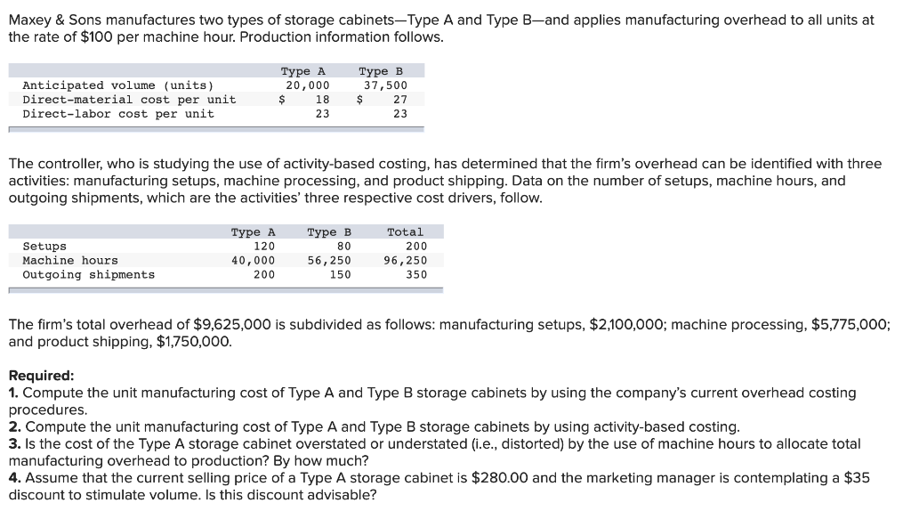 Solved Maxey & Sons manufactures two types of storage