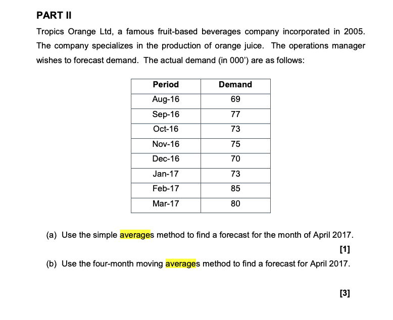 Solved PART II Tropics Orange Ltd, a famous fruitbased