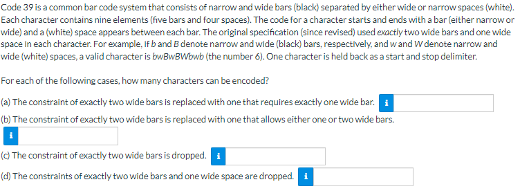 Solved Code 39 ﻿is a common bar code system that consists of | Chegg.com