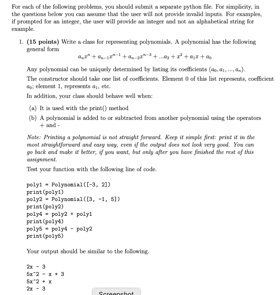 Solved For each of the following problems, you should submit | Chegg.com