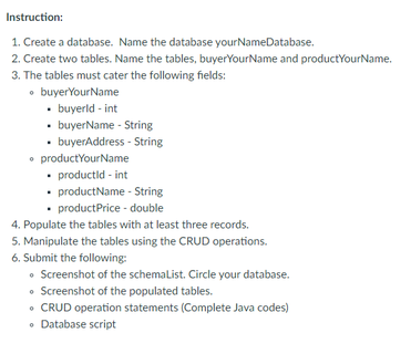Solved Instruction: 1. Create a database. Name the database | Chegg.com