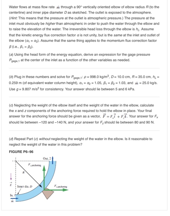 Solved Water flows at mass flow rate m through a 90°