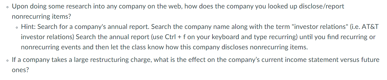 Solved - Upon Doing Some Research Into Any Company On The | Chegg.com